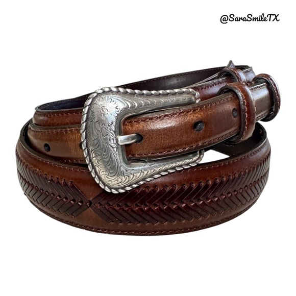 NOCONA BELT CO Mens Vintage Brown Leather Top Hand Ranger Western Belt - Picture 1 of 9